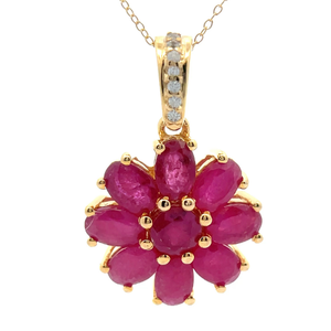 NEW Ruby & Diamond Accent Flower Pendant Necklace