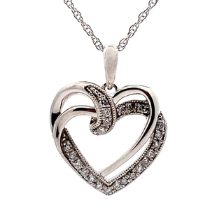 NEW 0.25 Carat Pav�Diamond Ribbon Love Knot Heart Pendant Necklace