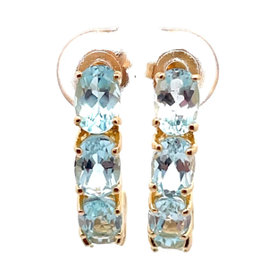 Oval Aquamarine J-Hoop Earrings in Yellow Gold