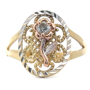 Diamond Rose 3D Textured 3D Filigree Ring in 14k Tri-Color Gold VIDEO