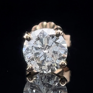 Sparkling 0.75 Carat Round Brilliant Diamond Stud Earring in 14k Yellow Gold VIDEO