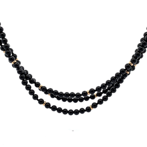 Onyx & Gold Station Mini-Bead Triple Layer Necklace