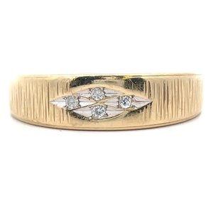 Diamond Tapered Ring in Textured & Bright Shine 14k Yellow Gold