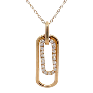 0.10 Carat Pav Diamond Double Paperclip Pendant Necklace in 14k Yellow Gold