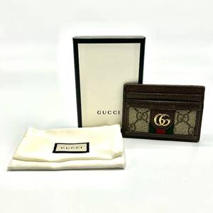 Gucci Brown GG Marmont Sherry Line PVC x Leather Card Holder w Box - Pre-Owned Retail $500