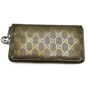 Gucci Bronze GG Imprime Interlocking G PVC Round Zipper Long Wallet - Pre-Owned Retail $750