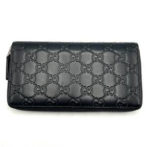 Gucci Dark Navy Guccissima Leather Round Zipper Long Wallet - Pre-Owned Retail $750