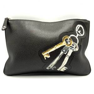 Fendi Dark Brown Leather Key Pattern Clutch Bag - Pre-Owned Retail $1,600