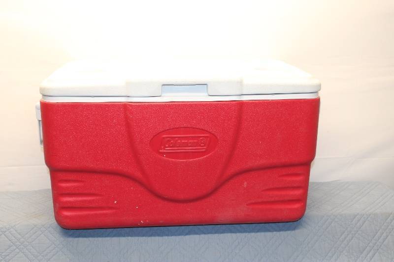 lot Y-111 image: Coleman 48-Quart Red Cooler with White Lid