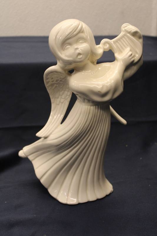 lot Y-97 image: Vintage Porcelain Angel Figurine Playing Harp - 10 Inches Tall