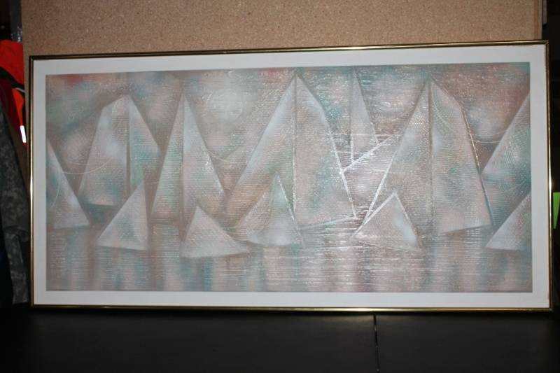 lot N-156 image: Abstract Sailing Boats Wall Art by Cassotta in Gold Frame