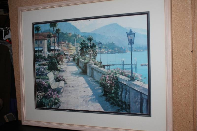 lot N-158 image: Framed Landscape Painting by Artist Betts - Scenic Waterfront View