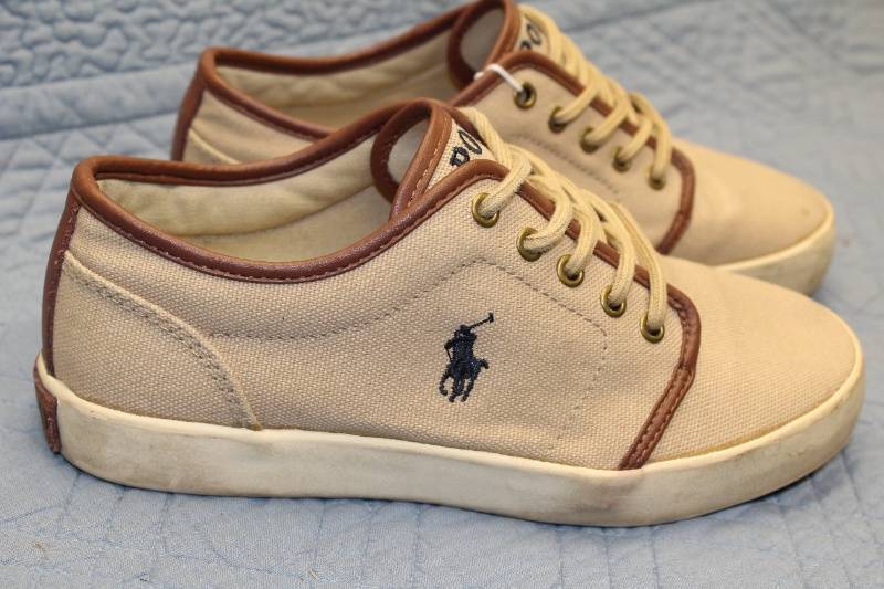 lot N-48 image: Polo Ralph Lauren Canvas Sneakers in Beige and Brown - Size 4.5