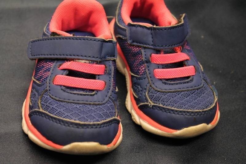 lot N-74 image: Pair of Blue and Pink Kids Sneakers with Velcro Straps Size 4 Toddler