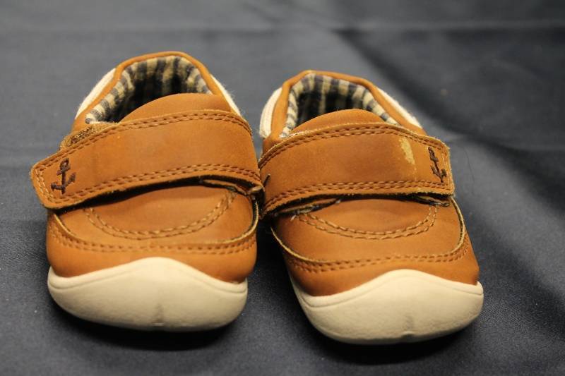lot N-76 image: Brown Leather Slip-On Shoes with Velcro Closure Size 2 Toddler