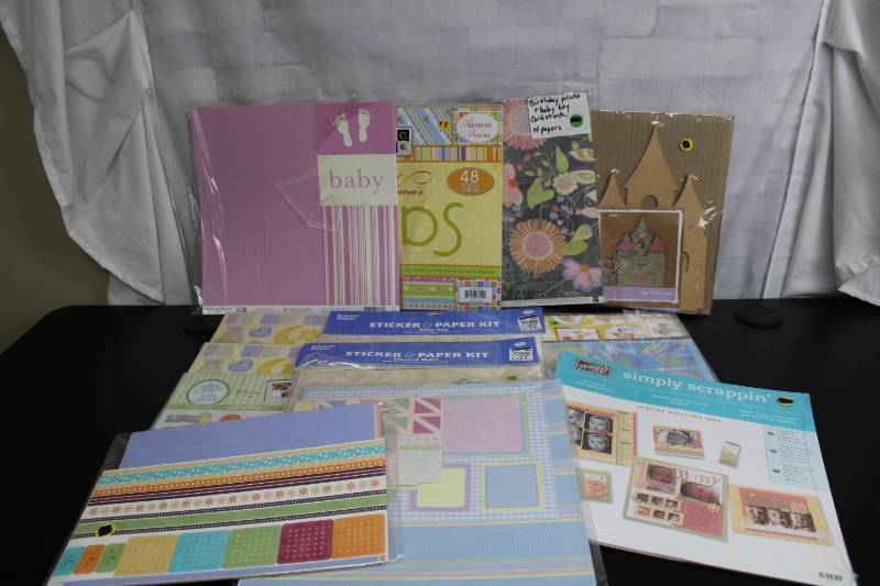 lot N-133 image: Lot of 7 Baby-Themed Scrapbooking Paper and Sticker Kits