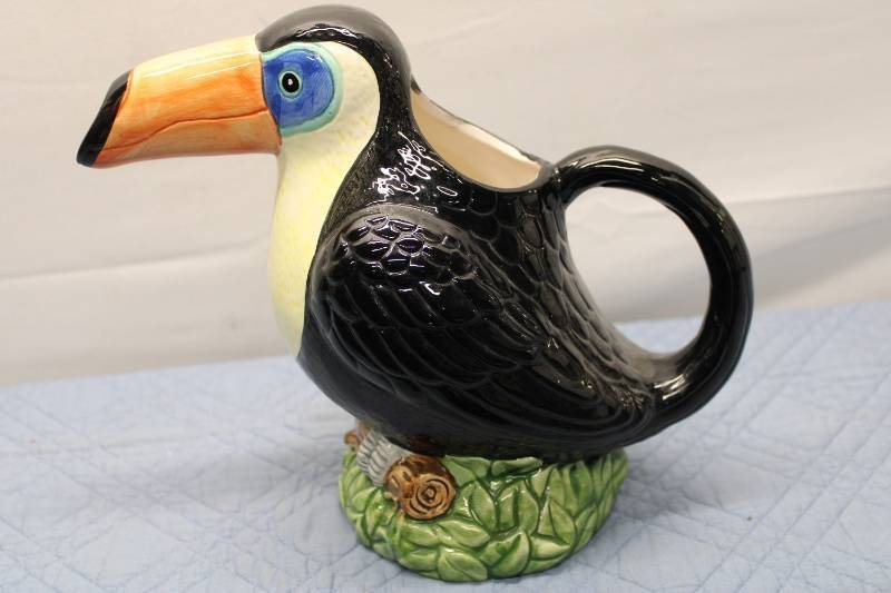 lot 36 image: Colorful Toucan Bird Ceramic Water Pitcher