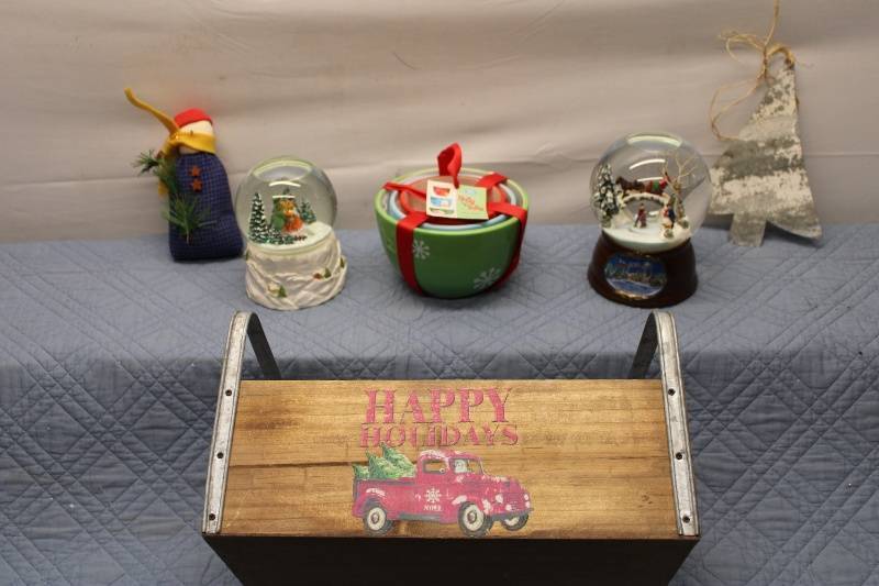 lot 56 image: Collection of Holiday Decor Items Including Snow Globes and Nested Bowls