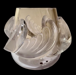 lot 17 image: R. Lalique, France, Vagues Large Vase - Frosted Crystal  Heavy Lalique Wave Frosted Crystal Vase