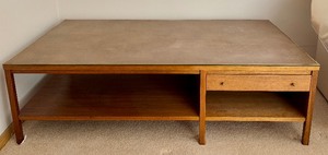 lot 25 image: Paul McCobb for Calvin Coffee Table Leather Top Philippine Mahogany Brass Trim