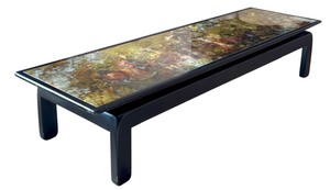 Stunning Mid Century Modern Coffee Table / Chinese Funeral Screen on Gold Leaf Mounted in Table