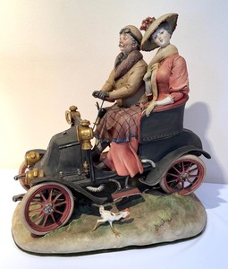 lot 123A image: Large Capodimonte Horseless Carriage Porcelain Auto Figurine 3245