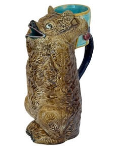 lot 59 image: Antique Joseph Holdcroft Majolica Bear with Drum Pitcher