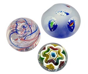lot 400A image: Three Unique Art Glass Hand Blown Paperweights