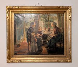 lot 80 image: Large Gold Framed Oil on Canvas Painting by Cornelis Christiaan Zwaan