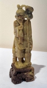 lot 49 image: Vintage Chinese Soapstone Fisherman Sculpture Wise Man with Fish