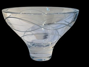 lot 244 image: Nambe X Contemporary Heavy Crystal Etched Flared Bowl  Nambe Crystal Motus Vase