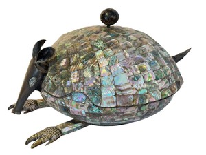 lot 11 image: Antonio Pineda Hermanos Art  Vintage Hand Wrought Los Castillo Taxco Antonio Pineda Hermanos Armadillo Lidded Container