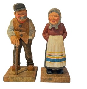 lot 235 image: Pair of Vintage Hand Carved Folk Art Wooden Figurines by C.H Dahlman
