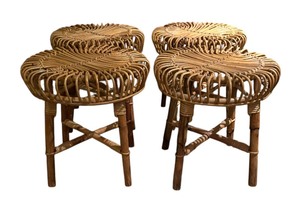 lot 252 image: Four Mid-Century Modern Bamboo and Wicker Stools 1950s Italy