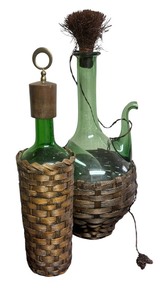 lot 269 image: Vintage Green Bottles with Woven Accents