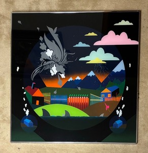 lot 29 image: Family of Sharks Trout Fishing Lacquer Back Sprayed on Plexiglass Art by Richard T. Brewer