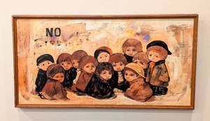 lot 100A image: Large Framed Children Oil Painting by Vern