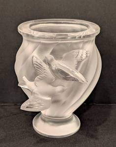 lot 102A image: Lalique France Frosted Crystal Rosine Bud Vase