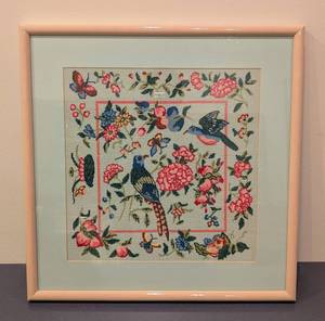 lot 289H image: Framed Vintage Floral and Birds Needlepoint
