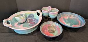 lot 113H image: Assorted Colorful Glazed Pottery by Lisa Howe