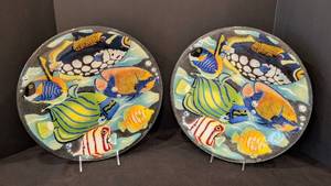 lot 115 image: Pair of Peggy Karr Fused Glass Tropical Fish Plates