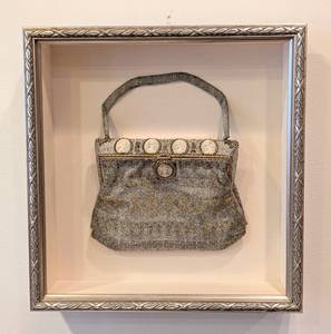 lot 322H image: Shadowbox Framed Vintage Beaded Louis XVI Handbag