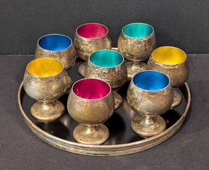 lot 127 image: Gorham Enameled Sterling Silver Cordial Glass Set