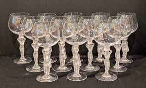 lot 145 image: Frosted Figural Stem Wineglass Set