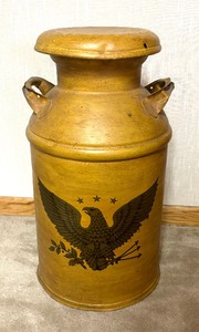 lot 490 image: Vintage Metal Milk Can with Federal Eagle Design
