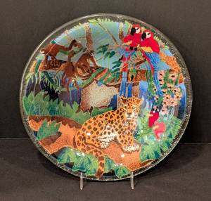 lot 417 image: Peggy Karr Fused Glass Jungle Theme Bowl