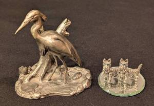 lot 438 image: Pewter Dogs and Crane Figurines