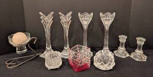lot 445H image: Decorative Crystal and Glass Candleholders