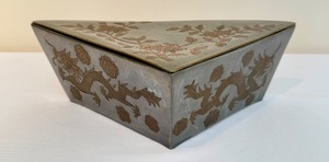 lot 76B image: Vintage Metal and Porcelain Triangular Shaped Dresser Box