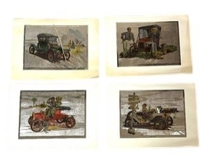 lot 536 image: Four Vintage Metallic Automobile Motif Prints